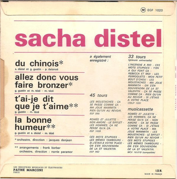 Sacha Distel : Allez Donc Vous Faire Bronzer (7", EP)