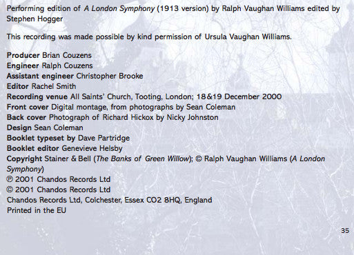 Ralph Vaughan Williams / George Butterworth Butterworth London Symphony Orchestra, Richard Hickox : A London Symphony: The Original 1913 Version Of Symphony N°.2 (CD, Album)