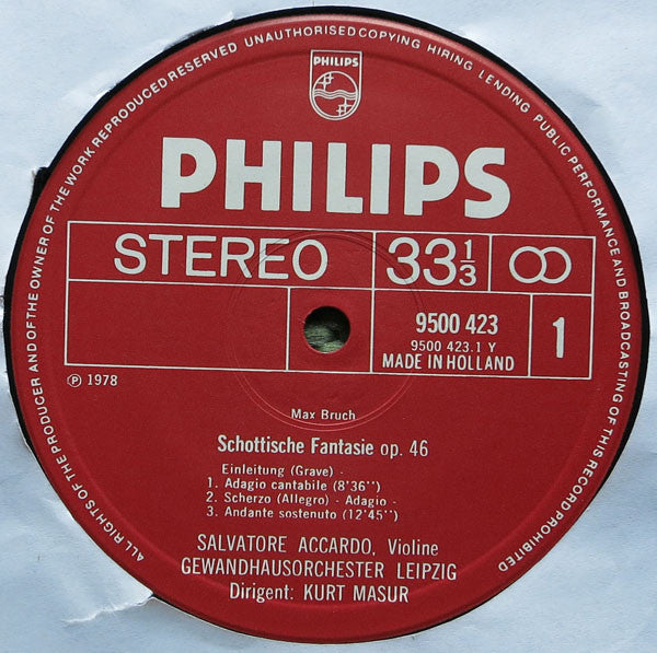 Max Bruch, Salvatore Accardo, Gewandhausorchester Leipzig, Kurt Masur : Schottische Fantasie Op. 46 / Konzertstück Op. 84 (LP)