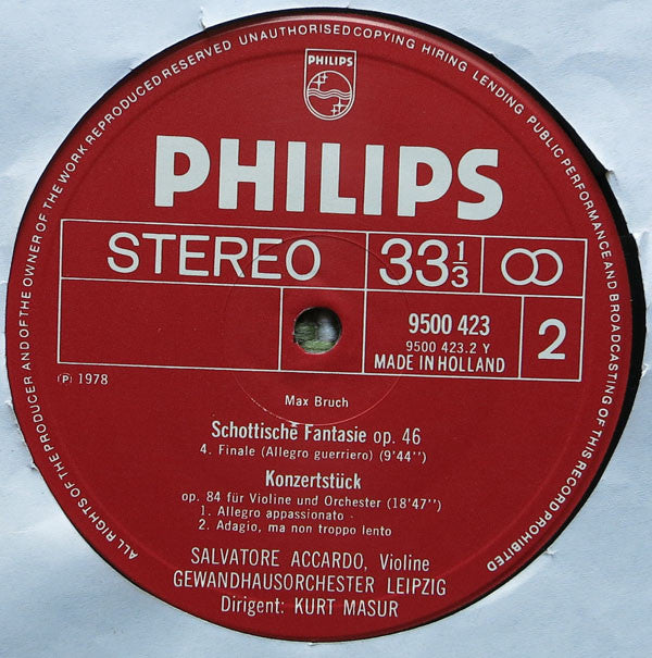 Max Bruch, Salvatore Accardo, Gewandhausorchester Leipzig, Kurt Masur : Schottische Fantasie Op. 46 / Konzertstück Op. 84 (LP)