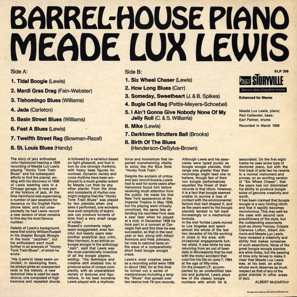 Meade "Lux" Lewis : Barrel-House Piano (LP, RE)