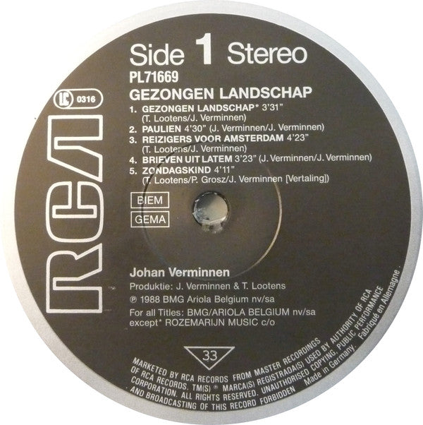 Johan Verminnen : Gezongen Landschap (LP, Album)