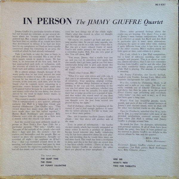The Jimmy Giuffre 4 : In Person (LP, Album, Mono)