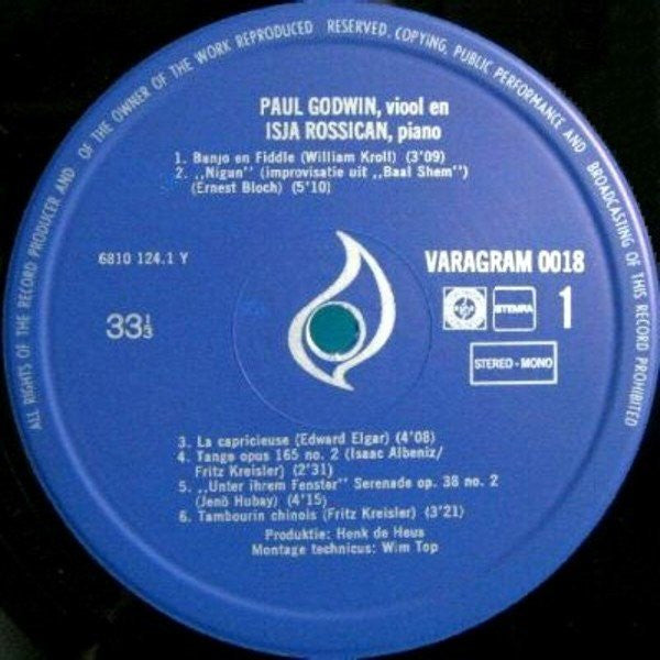 Paul Godwin (2), Isja Rossican : Paul Godwin,Viool & Isja Rossican, Piano (LP, Album)