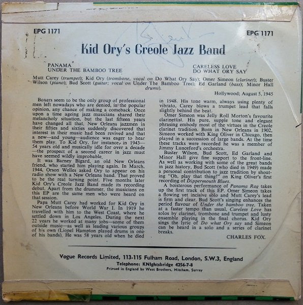 Kid Ory And His Creole Jazz Band : Kid Ory's Creole Jazz Band 1944 - 45 Vol. 2 (7", EP)