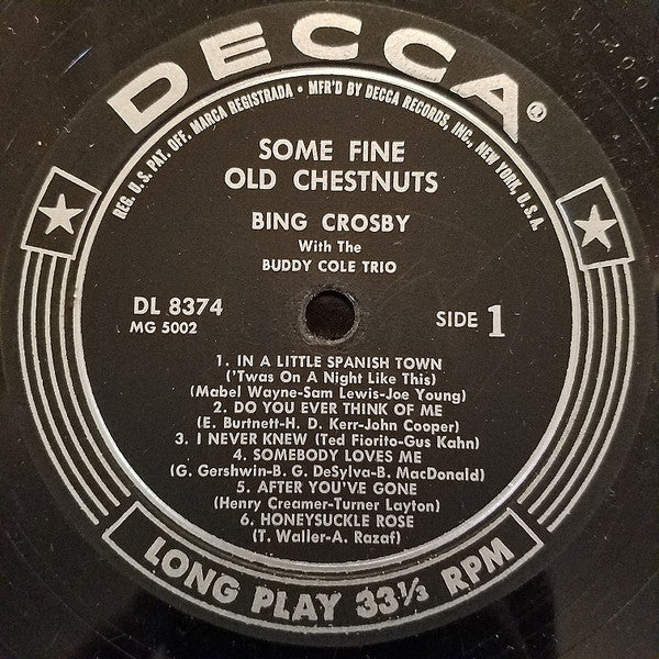 Bing Crosby With The The Buddy Cole Trio : Some Fine Old Chestnuts (LP, Album, RE)