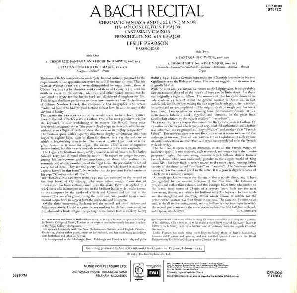 Johann Sebastian Bach, Leslie Pearson : A Bach Recital (LP)