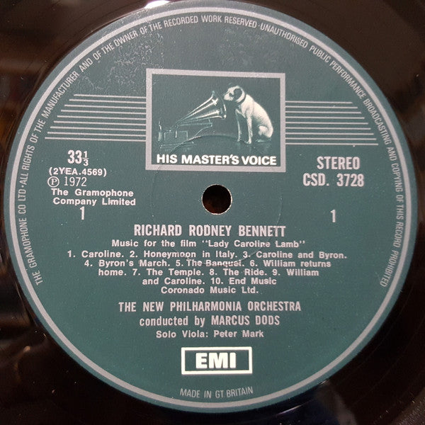 Richard Rodney Bennett / Marcus Dods Conducts New Philharmonia Orchestra : Lady Caroline Lamb (Original Soundtrack) / Elegy For Caroline Lamb (LP, Album)