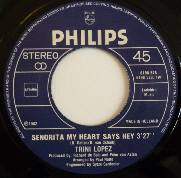 Trini Lopez : Senorita My Heart Says Hey (7", Single)