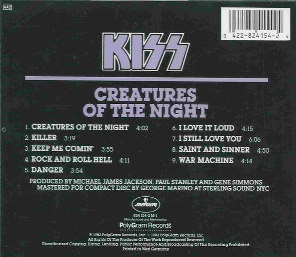 Kiss : Creatures Of The Night (CD, Album, RE)