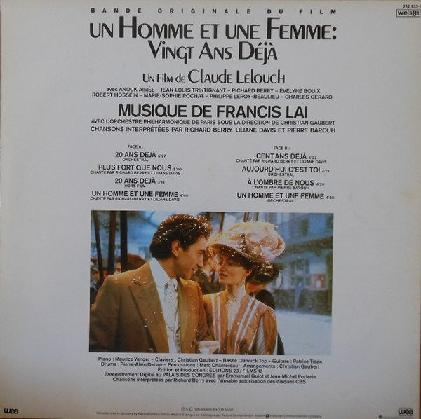 Francis Lai : Un Homme Et Une Femme Vingt Ans Déjà (Bande Originale Du Film) (LP, Album)