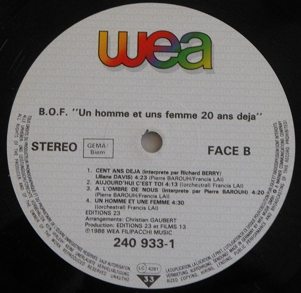 Francis Lai : Un Homme Et Une Femme Vingt Ans Déjà (Bande Originale Du Film) (LP, Album)