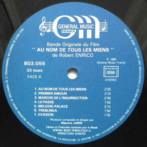 Maurice Jarre : Au Nom De Tous Les Miens (Bande Originale Du Film) (LP, Album, Gat)