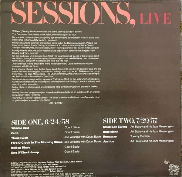 Count Basie, Joe Williams And Art Blakey : Sessions, Live (LP)