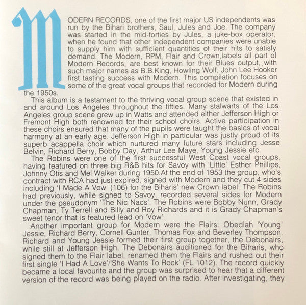 Various : The Fifties: R & B Vocal Groups (CD, Comp, Mono)