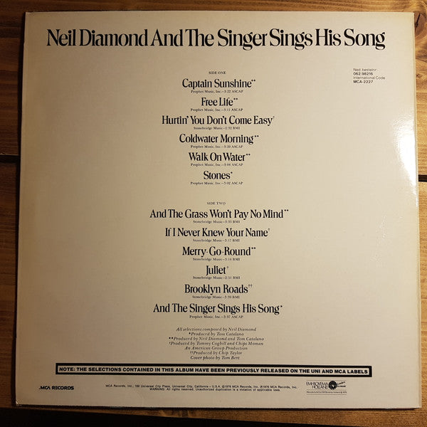 Neil Diamond : And The Singer Sings His Song (LP, Comp)