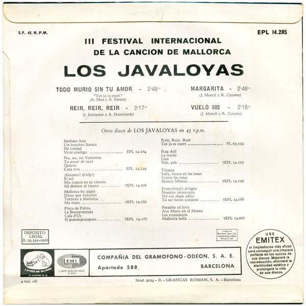 Los Javaloyas : Todo Murio Sin Tu Amor  (7", EP)