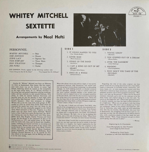 Whitey Mitchell Sextette : Whitey Mitchell Sextette (LP, Album, RE)