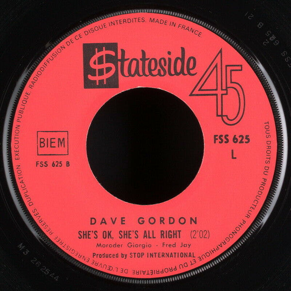 Dave Gordon : Hold Me Tight  (7", Single)