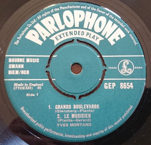 Yves Montand : The Inimitable Yves Montand (7", EP)