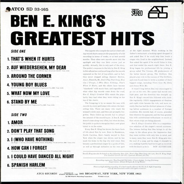 Ben E. King : Ben E. King's Greatest Hits (LP, Comp, RE, SP )