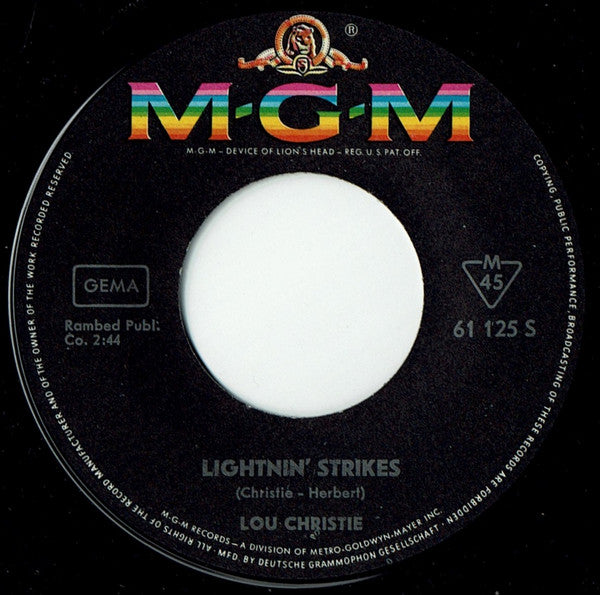 Lou Christie : Lightnin' Strikes (7", Single)