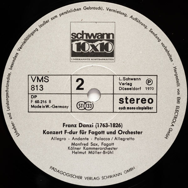 Kölner Kammerorchester, Helmut Müller-Brühl, Manfred Sax : Das Fagott, Meisterhaft Gespielt (LP)