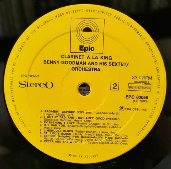Benny Goodman Sextet : Clarinet A La King (LP, Comp)