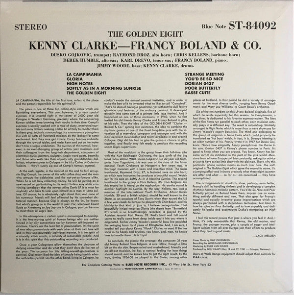 Kenny Clarke - Francy Boland : The Golden Eight (LP, Album, Ltd, RE)