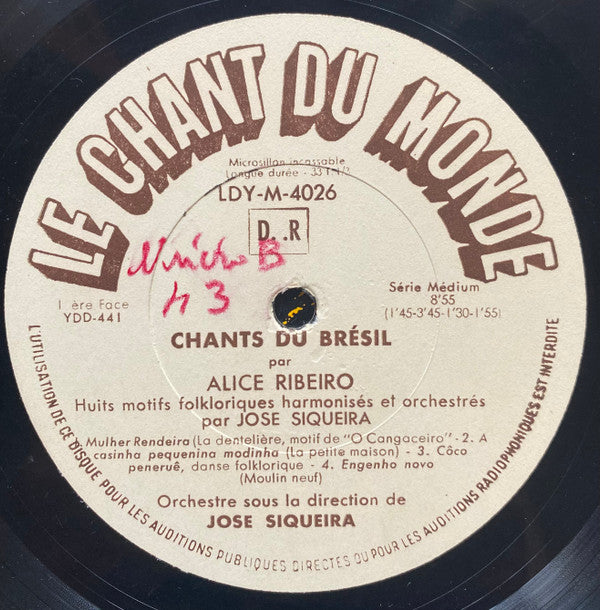 Alice Ribeiro : Chants Du Brésil (7", EP)