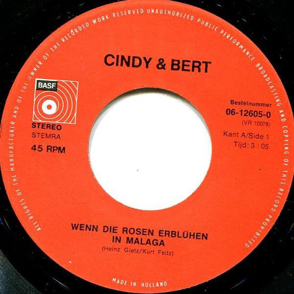 Cindy & Bert : Wenn Die Rosen Erblühen In Malaga  (7", Single)
