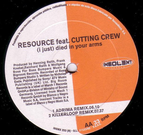 Resource (2) : (I Just) Died in Your Arms (12")
