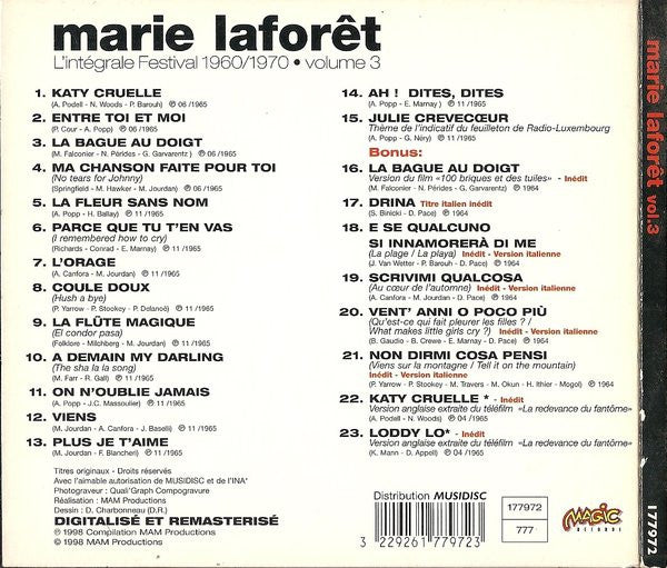 Marie Laforêt : L'Intégrale Festival 1960 / 1970 - Volume 3 (CD, Comp, RM, Dig)
