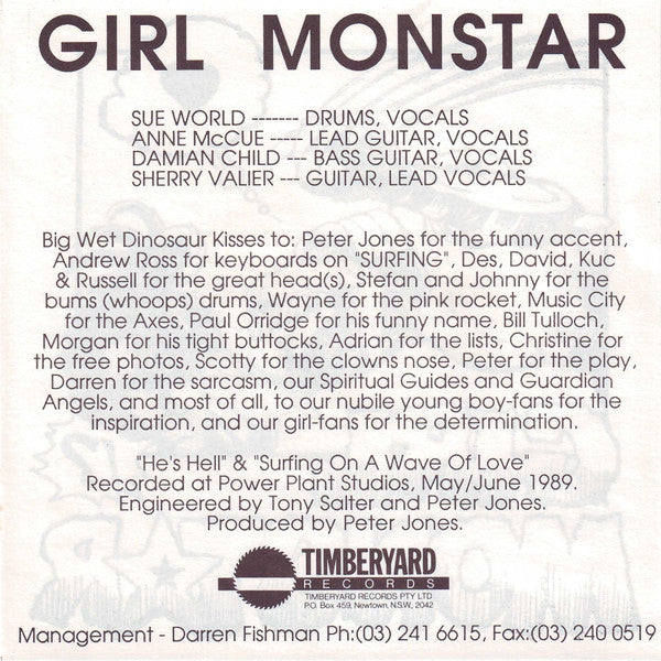 Girl Monstar : Surfing On A Wave Of Love (7", Single, Pin)