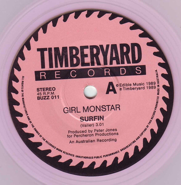 Girl Monstar : Surfing On A Wave Of Love (7", Single, Pin)