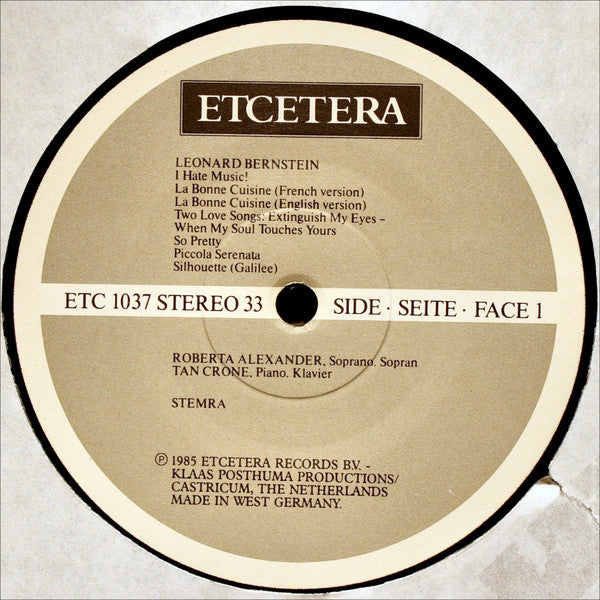 Leonard Bernstein - Roberta Alexander, Tan Crone : Songs (LP)