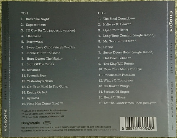 Europe (2) : Rock The Night (The Very Best Of Europe) (2xCD, Comp)