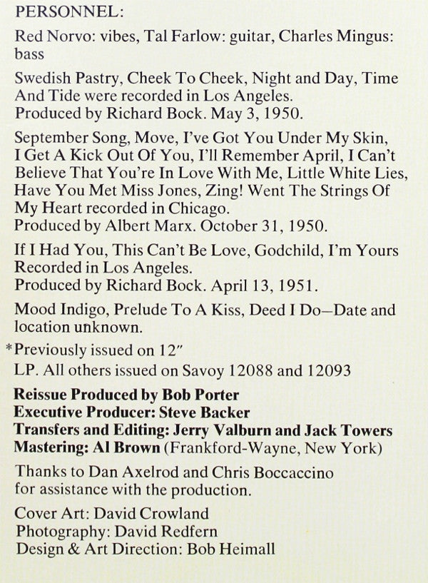 The Red Norvo Trio With Tal Farlow And Charles Mingus : The Red Norvo Trio With Tal Farlow And Charles Mingus (2xLP, Comp, RE, Gat)