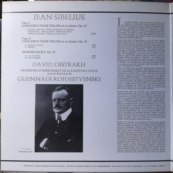 David Oistrach - Gennadi Rozhdestvensky, Большой Симфонический Оркестр Всесоюзного Радио, Jean Sibelius : Concerto Pour Violon Op 47 - Humoresques Op 87 (LP)