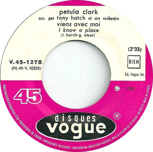 Petula Clark : Viens Avec Moi (I Know A Place) (7", Single)