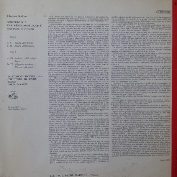 Sviatoslav Richter, Orchestre De Paris, Lorin Maazel - Johannes Brahms : Concerto N°2 Pour Piano Et Orchestre (LP, Thr)
