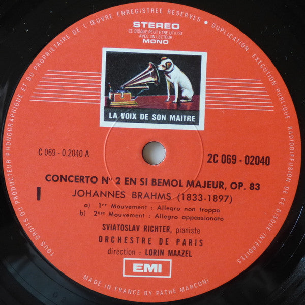 Sviatoslav Richter, Orchestre De Paris, Lorin Maazel - Johannes Brahms : Concerto N°2 Pour Piano Et Orchestre (LP, Thr)