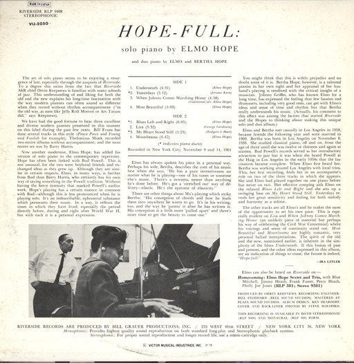 Elmo Hope : Hope-Full (LP, Album, RE)