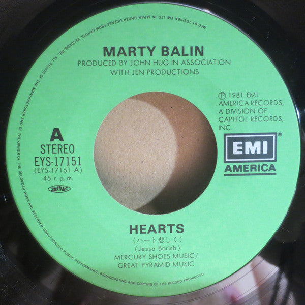 Marty Balin = Marty Balin : Hearts = ハート悲しく (7", Single)