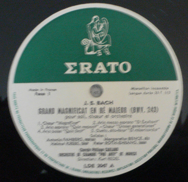 Johann Sebastian Bach - Antonia Fahberg, Margarethe Bence, Helmut Krebs, Peter Roth-Ehrang, Chorale Philippe Caillard, Orchestre Pro Arte De Munich, Kurt Redel : Grand Magnificat En Ré Majeur BWV 243 Pour Soli Et Orchestre (LP, Mono)
