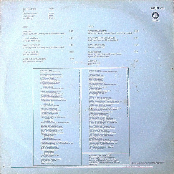 Jon Hendricks : Cloudburst (LP, Album)