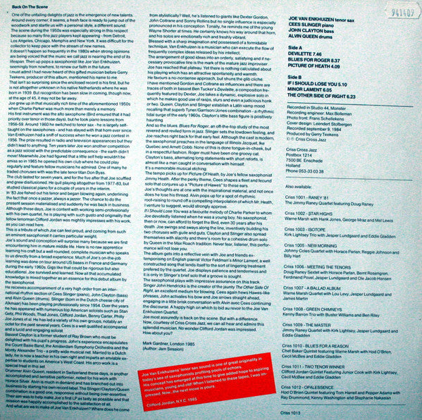 Joe Van Enkhuizen Quartet : Back On The Scene (LP, Album)