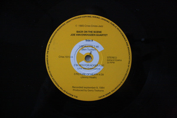 Joe Van Enkhuizen Quartet : Back On The Scene (LP, Album)