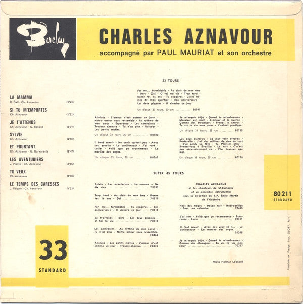 Charles Aznavour : La Mamma (10", Album, Mono)