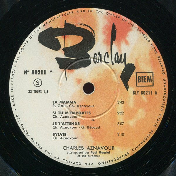 Charles Aznavour : La Mamma (10", Album, Mono)